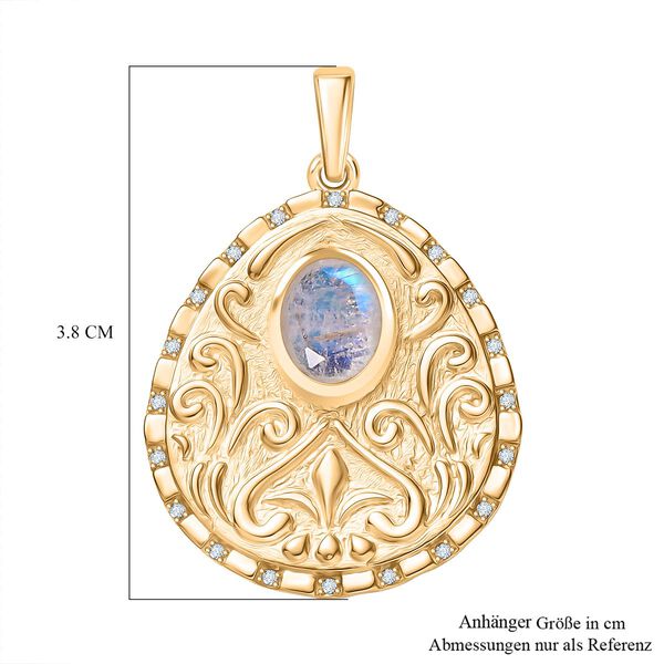 Regenbogen Mondstein, Weißer Zirkon Anhänger Messing E-Überzug Gelb Gold ca. 1,98 ct. image number 6