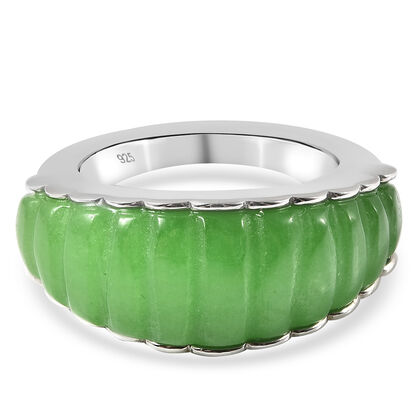 Grüne Jade Ring 925 Silber rhodiniert (Größe 16.00) ca. 13,51 ct