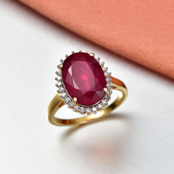 LUXURIANT - AA Niassa Rubin, Lab Grown Diamant Ring 925 Silber 750 Gelbgold Vermeil (Gr&ouml;&szlig;e 17.00) ca. 8,95 ct