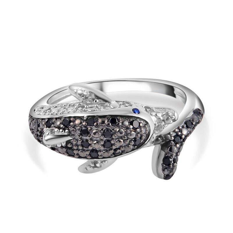 Weißer Zirkon, Schwarzer Spinell Ring, 925 Silber, bicolor, (Größe 16.00), ca. 0.40 ct image number 0