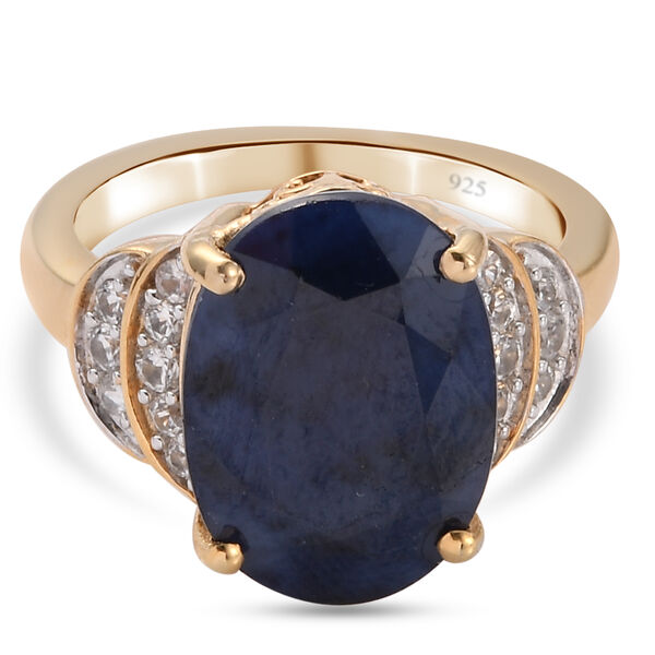 Verbreitet blauer Saphir und Zirkon Ring 925 Silber vergoldet  ca. 7,35 ct