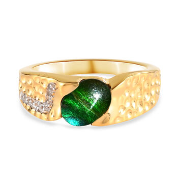 Kanadischer Ammolit und Zirkon Ring, 925 Silber Gelbgold Vermeil, (Gr&ouml;&szlig;e 17.00) ca. 1.22 ct
