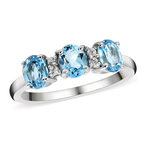 Schweizer Blautopas und wei&szlig;er Zirkon-Ring, 925 Silber platiniert  ca. 1,33 ct image number 4