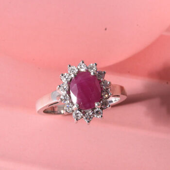 LUXURIANT- AA Burmesischer Rubin, Lab Grown Diamant Ring 925 Silber Rhodiniert (Gr&ouml;&szlig;e 19.00) ca. 2.92 ct