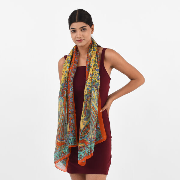 100% Natur Seide, Designer Schal, 50x160 cm, Dunkelrot image number 3