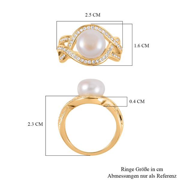 Wei&szlig;e S&uuml;&szlig;wasser Perle, Wei&szlig;er Zirkonia Ring, Messing (Gr&ouml;&szlig;e 16.00) ca. 0.80 ct image number 7