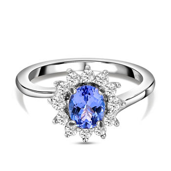 AA Tansanit und wei&szlig;er Zirkon-Ring, 925 Silber platiniert (Gr&ouml;&szlig;e 19.00) ca. 1,15 ct