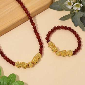 Roter Achat Schmuckset Legierung gelb vergoldet ca. 430.00 ct