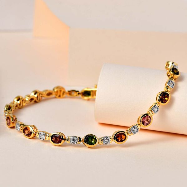 Mehrfarbiges-Turmalin, Weißer Zirkon Armband, ca. 20 cm 925 Silber vergoldet ca. 6.11 ct image number 2