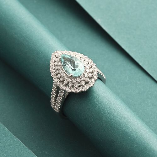 CHAIRMAN VAULT COLLECTION - AAAA Paraiba Turmalin, Weißer Diamant Ring, zertifiziert und geprüft, 950 Platin (Größe 17.00) ca. 4.35 ct image number 1