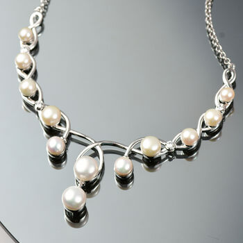 S&uuml;&szlig;wasser Perle (10.5, 9, 8.5, 7.5, 6 mm) Halskette ca. 50 cm Messing