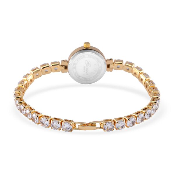 Genoa Time V2 - PC21S Japanisches Uhrwerk, Gehäuse mit weißen Kristallakzenten und PNP-Goldplattierung, rundes Zifferblatt mit weißen Ziffern und Kristallen, weißen Zirkonia und Kristallen image number 3