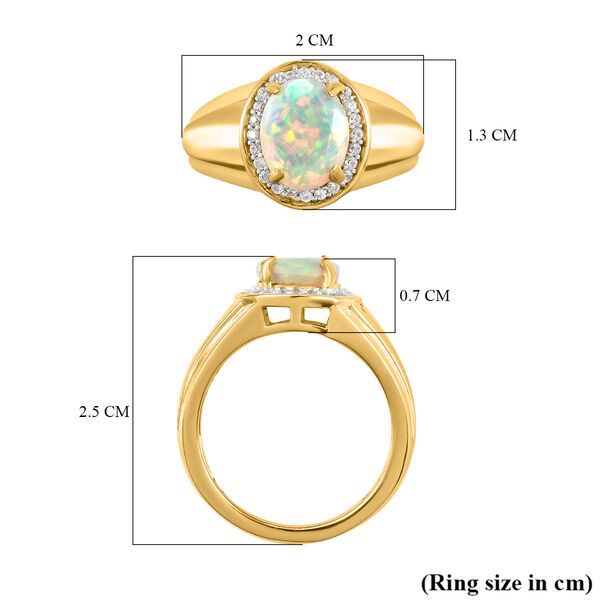 Natürlicher, äthiopischer Welo Opal und weißer Zirkon-Ring, 925 Silber vergoldet (Größe 20.00) ca. 1.24 ct image number 7