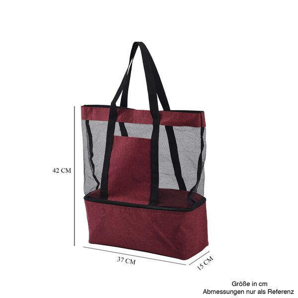 Zweistöckige Netz-Einkaufstasche mit Kühlfach, 37x15x42cm, weinrot image number 9
