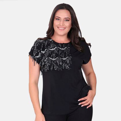 TAMSY Pailletten Top, Größe 44, Schwarz