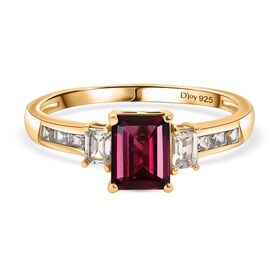 D'Joy Rhodolith Granat, Weißer Zirkon Ring 925 Silber vergoldet (Größe 21.00) ca. 3,19 ct D'Joy Rhodolith Granat, Weißer Zirkon Ring 925 Silber vergoldet (Größe 21.00) ca. 3,19 ct