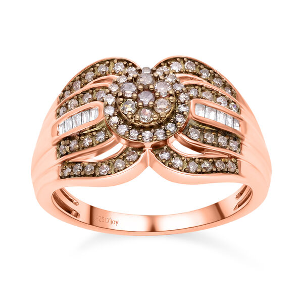 Nat&uuml;rlicher Champagne Diamant Ring, 925 Silber Ros&eacute;gold Vermeil (Gr&ouml;&szlig;e 17.00) ca. 0.50 ct