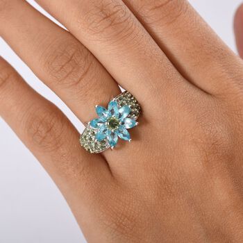 Djoy Betroka Blauer Apatit, Nat&uuml;rlicher gr&uuml;ner Apatit Ring 925 Silber rhodiniert (Gr&ouml;&szlig;e 21.00) ca. 3.84 ct