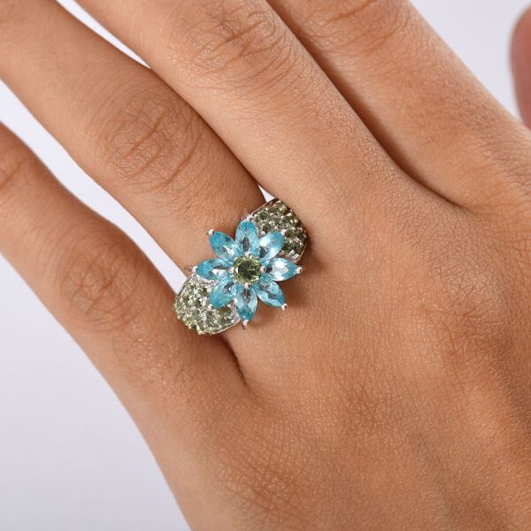 Djoy Betroka Blauer Apatit, Natürlicher grüner Apatit Ring 925 Silber rhodiniert (Größe 21.00) ca. 3.84 ct image number 2