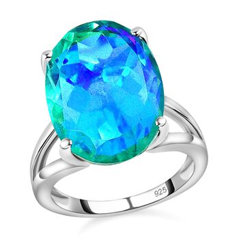 Pfau Quarz Triplette Ring, 925 Silber rhodiniert, (Gr&ouml;&szlig;e 21.00) ca. 13.43 ct