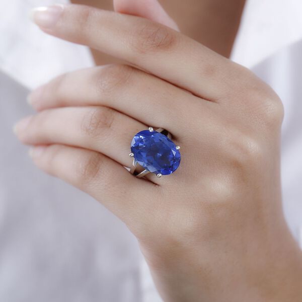 Ceylon Blau Quarz Triplette Ring, 925 Silber rhodiniert, (Gr&ouml;&szlig;e 17.00) ca. 13.28 ct image number 3