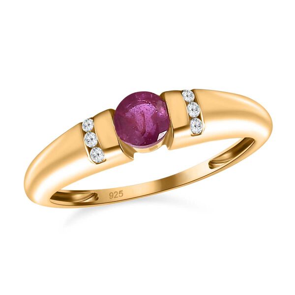 AA Afrikanischer Rubin (Fissure gef&uuml;llt), Wei&szlig;er Zirkon Ringe 925 Silber vergoldet (Gr&ouml;&szlig;e 16.00) ca. 0.59 ct image number 4