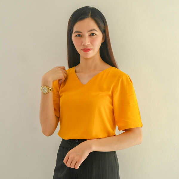 Frauen kurzes &Auml;rmel Top, Gr&ouml;&szlig;e 36, Gelb image number 4