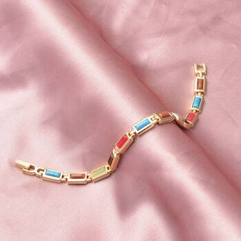 Mehrfarbiges Edelsteinarmband ca. 16.5 cm goldfarben ca. 15,80 ct