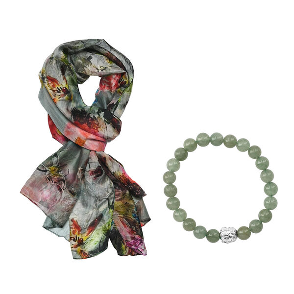 2er Set Luxus 100% Seidenschal und Aventurin Chakra-Armband image number 4