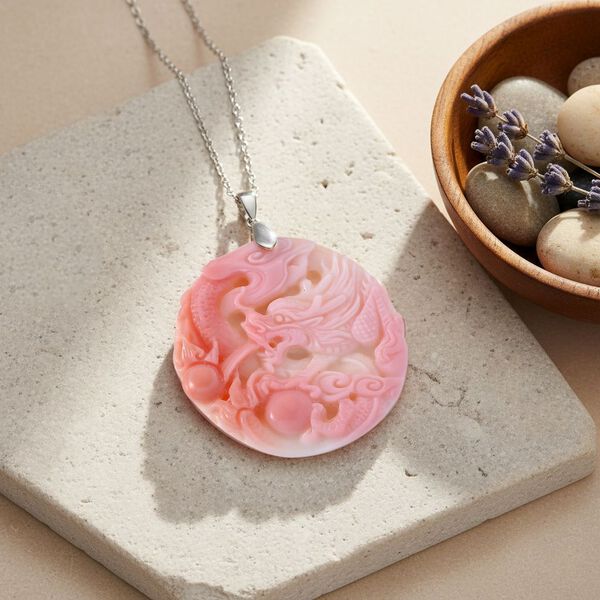 D'Joy Nat&uuml;rlicher Rosa K&ouml;nigsmuschel Perle Schmuckset ca. 50 cm 925 Silber rhodiniert image number 2