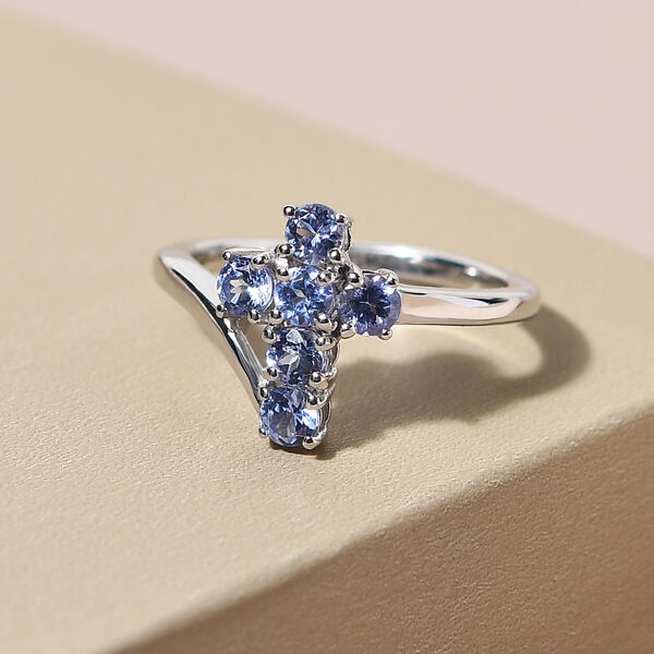 Tansanit Kreuz-Ring, 925 Silber platiniert  ca. 0,77 ct image number 2