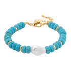 Weiße Muschelkernperle, Blauer Howlit Armband, flexibel, vergoldet 70.00 ct