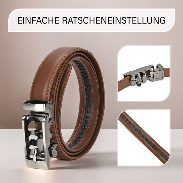 Automatik-Schnallen Lederg&uuml;rtel, Braun image number 3