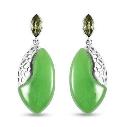 Grüne Jade und natürliche Peridot-Ohrringe, 925 Silber rhodiniert ca. 26,86 ct