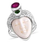 Royal Bali - Afrikanischer Rubin (Fissure gefüllt), Natürlicher Chromdiopsid Ring 925 Silber (Größe 17.00) ca. 1.49 ct