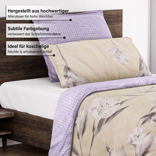 6-tlg. Bettwäsche-Garnitur mit doppelseitigem Druck, Blumenmuster, lila image number 5