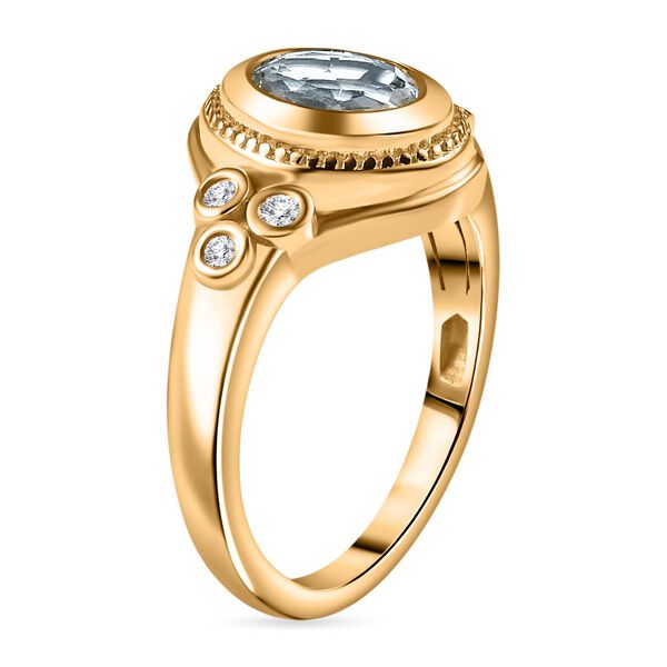 Blau Topas, Weißer Zirkon Ring Messing (Größe 18.00) ca. 1,60 ct image number 4