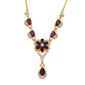 D'Joy Natürlicher Rhodolith Granat Halskette ca. 45 cm 925 Silber 750 Gelbgold Vermeil ca. 6.19 ct