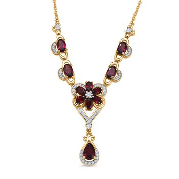 D'Joy Nat&uuml;rlicher Rhodolith Granat Halskette ca. 45 cm 925 Silber 750 Gelbgold Vermeil ca. 6.19 ct