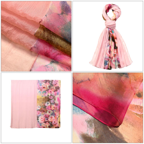 LA MAREY Seidenschal aus 100% Maulbeerseide, Grün und Rosa image number 4