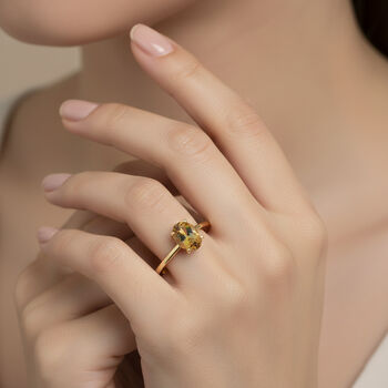 D'Joy Nat&uuml;rlicher goldener Tansanit Ring 925 Silber vergoldet (Gr&ouml;&szlig;e 18.00) ca. 0,63 ct