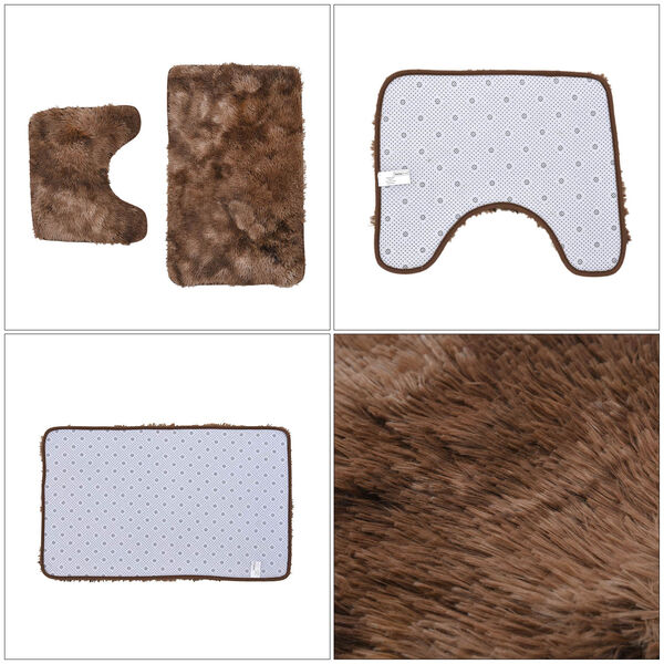 2er Set - Verlauf-Plüsch-Matten mit Anti-Rutsch-Rückseite, Braun image number 4