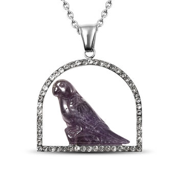 Afrikanischer Amethyst und Kristall Spatz-Anh&auml;nger mit Kette, 50 cm in Edelstahl ca. 17,10 ct