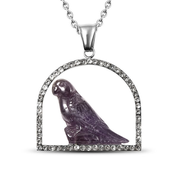 Afrikanischer Amethyst und Kristall Spatz-Anh&auml;nger mit Kette, 50 cm in Edelstahl ca. 17,10 ct