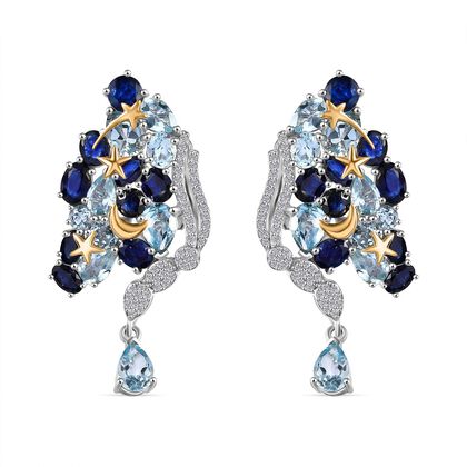 GP Trionfo Kollektion Himmelblauer Topas, Masoala Saphir (Fissure gef&uuml;llt) Ohrringe 925 Silber Rhodiniert und 750 Gelbgold Vermeil ca. 19.83 ct