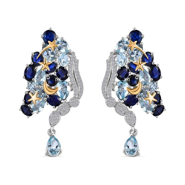 GP Trionfo Kollektion Himmelblauer Topas, Masoala Saphir (Fissure gefüllt) Ohrringe 925 Silber Rhodiniert und 750 Gelbgold Vermeil ca. 19.83 ct image number 0