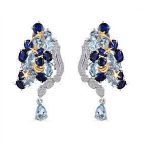 GP Trionfo Kollektion Himmelblauer Topas, Masoala Saphir (Fissure gefüllt) Ohrringe 925 Silber Rhodiniert und 750 Gelbgold Vermeil ca. 19.83 ct GP Trionfo Kollektion Himmelblauer Topas, Masoala Saphir (Fissure gefüllt) Ohrringe 925 Silber Rhodiniert und 750 Gelbgold Vermeil ca. 19.83 ct
