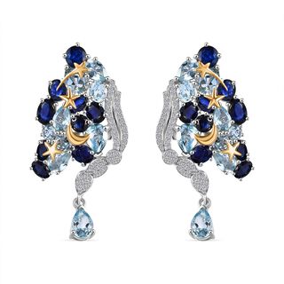 GP Trionfo Kollektion Himmelblauer Topas, Masoala Saphir (Fissure gefüllt) Ohrringe 925 Silber Rhodiniert und 750 Gelbgold Vermeil ca. 19.83 ct GP Trionfo Kollektion Himmelblauer Topas, Masoala Saphir (Fissure gefüllt) Ohrringe 925 Silber Rhodiniert und 750 Gelbgold Vermeil ca. 19.83 ct