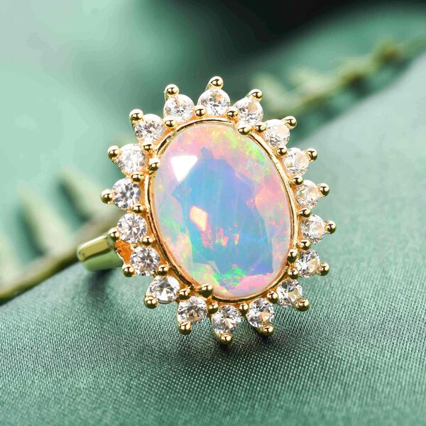 Nat&uuml;rlicher, &auml;thiopischer Opal und wei&szlig;er Zirkon-Ring - 7,40 ct. image number 2
