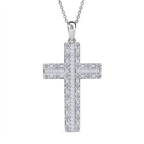 LUXURIANT DIAMOND- SGL zertifizierter SI-GH Labor Diamant Kreuz Anhänger mit 50cm Kette, 925 Silber rhodiniert - 1 ct.
